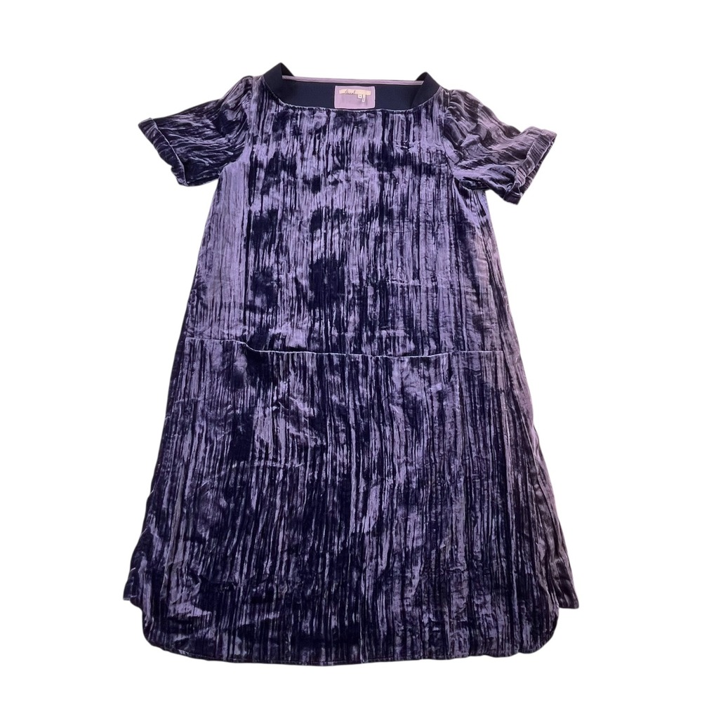 Anthropologie Floreat Purple Blue Crushed Velvet Drop Waist Shift Dress XS Boho